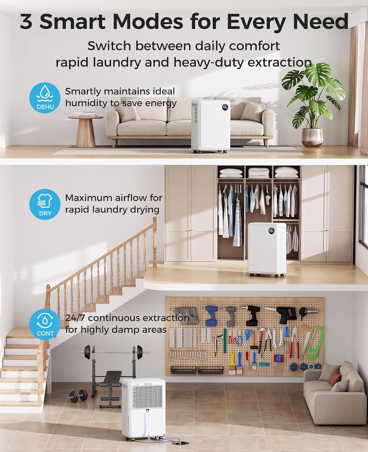 32 pint dehumidifier for basement and home, 2600, side view
