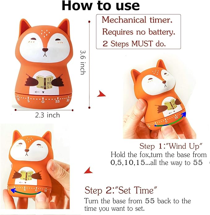 NUOSWEK Mechanical Kitchen Timer, Cute Animal Timer - Image 2