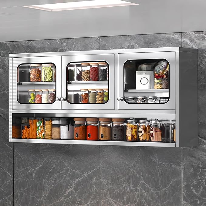 ZZV Kitchen Wall Cabinet, Stainless Steel Wall Mounted Cabinet - Image 2