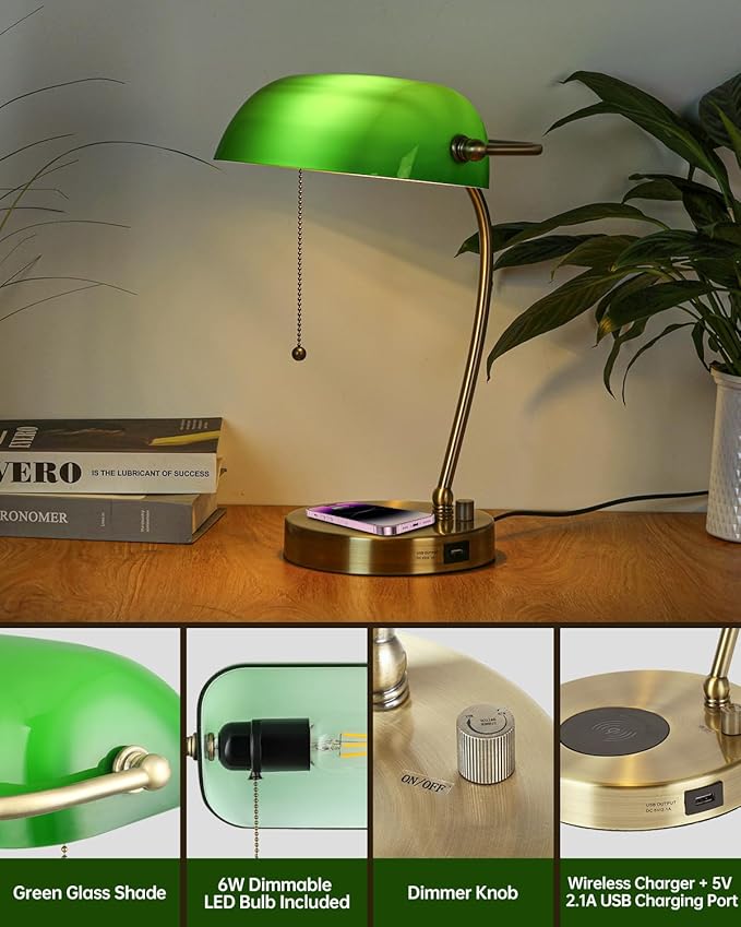 Newrays Green Glass Bankers Desk Lamp - Image 5