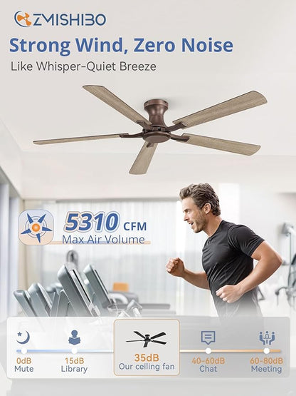ZMISHIBO 60 Inch Ceiling Fan No Light, Flush Mount Low Profile, Farmhouse Brown - Image 3