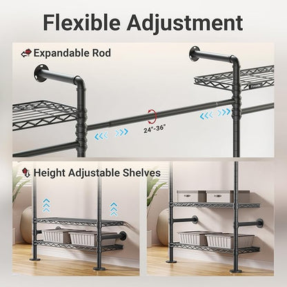 Timate F3 Plus Wall Mounted Clothes Rack Industrial Pipe Clothing Rack - Image 6