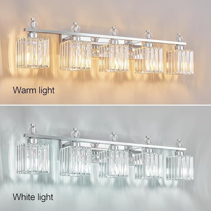 FDPBY Vanity Lights 5-Light Modern Crystal Vanity Light Chrome Bathroom Light - Image 2