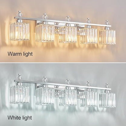 FDPBY Vanity Lights 5-Light Modern Crystal Vanity Light Chrome Bathroom Light - Image 2