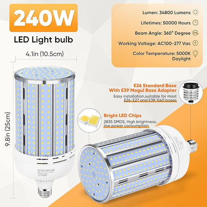 XYCN 2 Pack 240W Corn LED Light Bulb Fanless, 5000K Daylight E26/E39 Large - Image 3
