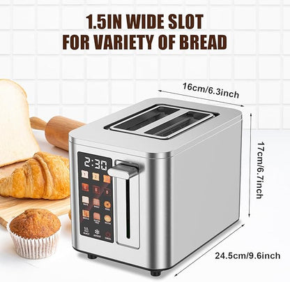 Touch Screen Toaster 2 Slice, Stainless Steel Toasters Digital Timer 2 Slot - Image 3