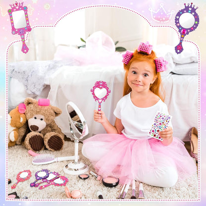 16 Sets Wooden Mirror Craft Kit, Girls DIY Princess Hand Mirror | Unbreakable Mirror for Kids, Princess Tea Party Gift, Back to School Supplies, Christmas Birthday Art Activities Favors