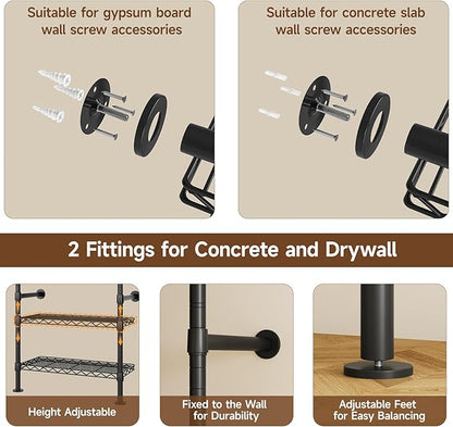 ONBRILL H3 Wall Mounted Closet System, Expandable Industrial Pipe Clothes Rack - Image 7