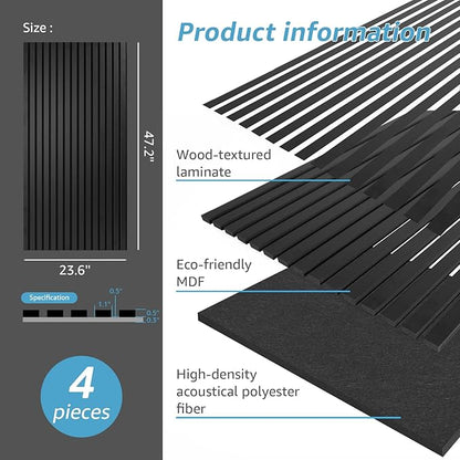 Art3d 4 Pack 47.2 x 23.6in. Wood Slat Acoustic Panels - Image 5