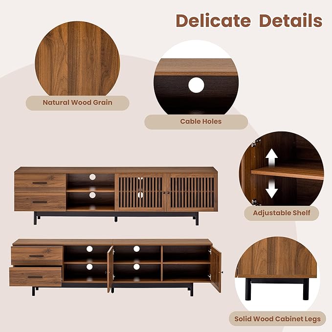 Zerberus 78” TV Stand, Mid-Century Modern TV Console Entertainment Center - Image 5