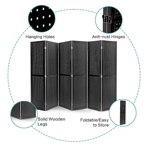 Babion 6 Panel Pegboard Display, Peg Board Room Divider Freestanding Folding - Image 8