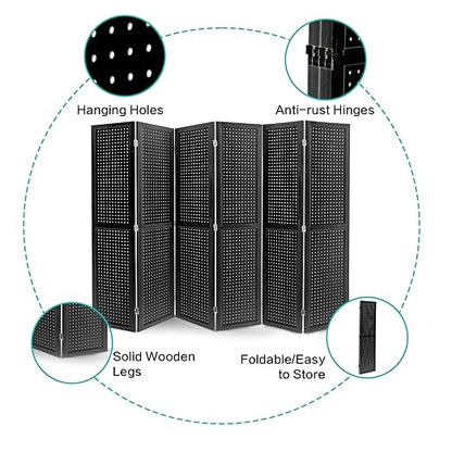 Babion 6 Panel Pegboard Display, Peg Board Room Divider Freestanding Folding - Image 8