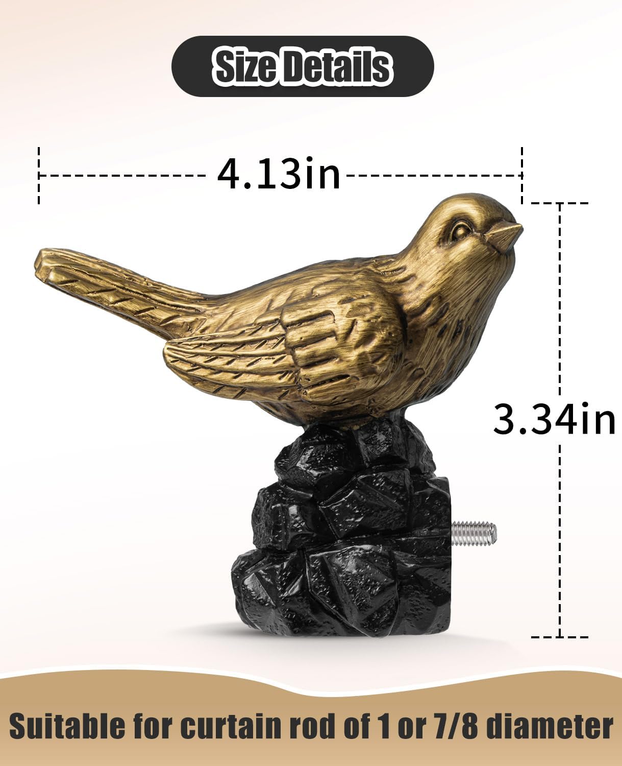 1 or 7/8 Inch Bird-Shaped Decorative Finials for Curtain Rods,Curtain Rod Ends Metal Curtain Rod Finials Ends Easy to Install Set of 2 Rod End (Gold)