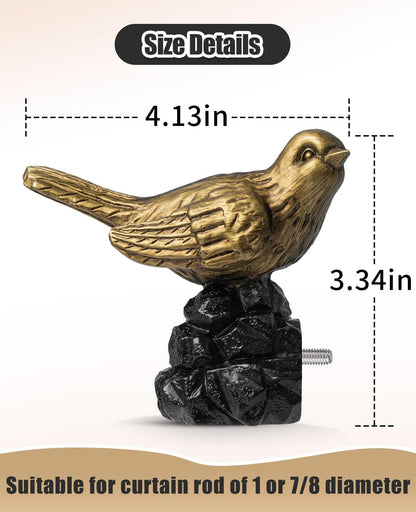 1 or 7/8 Inch Bird-Shaped Decorative Finials for Curtain Rods,Curtain Rod Ends Metal Curtain Rod Finials Ends Easy to Install Set of 2 Rod End (Gold)