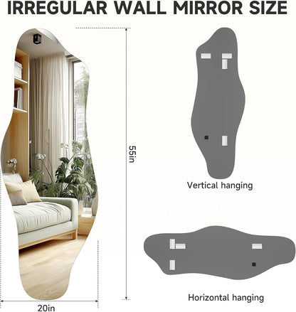 Hasipu 55"x20" Irregular Wall Mirror Frameless Asymmetrical Mirror for Wall | Frameless Large Wall Mirror, 4mm Tempered Glass, Horizontal & Vertical, Wall Mount, Modern Home Decor, Entryway, Hallway