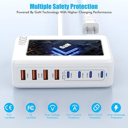 USB C Charger Block, 200W GaN 8 Port USB C Charging Station USB Hub Block Cube - Image 3