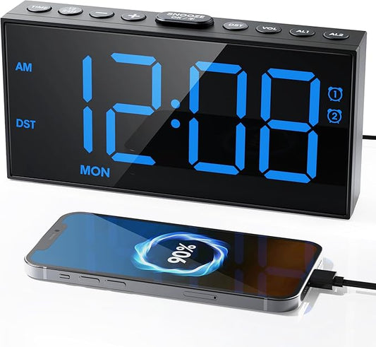 Digital Alarm Clock for Bedroom Heavy Sleepers, 7.5''Large Display, 2 Alarms by Roxicosly