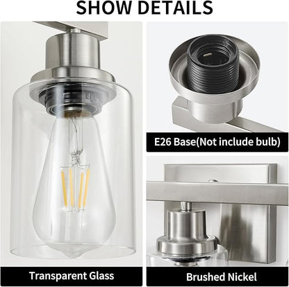 DIKAIDA 3-Light Bathroom Light Fixtures, Nickel Bathroom Vanity Light - Image 4