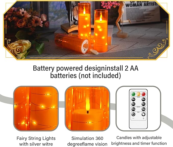 Flameless Candles with Embedded Star String, Battery Operated LED Pillar - Image 4
