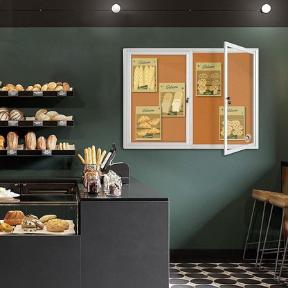 Lockable Outdoor Enclosed Bulletin Board, Weatherproof Cork Noticeboard - Image 9