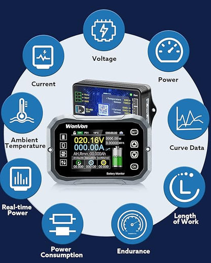 WonVon Battery Monitor with Shunt 400A 0V-120V Battery Monitor - Image 4