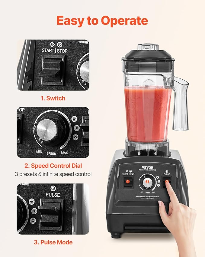 VEVOR Blender for Smoothies, 61 oz 1400W, Professional Blender - Image 5