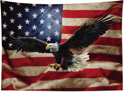HVEST American Flag Tapestry Wall Hanging Bald Eagle on Vintage Stars and Striped USA Flag Tapestry for Bedroom American Flag Wall Art Tapestries for Living Room College Dorm Party,40L X 60W inches