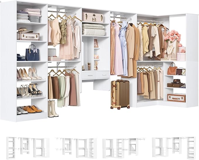 Unikito Closet System with Vanity Desk, 156”Modular Corner Closet Organizer by Unikito