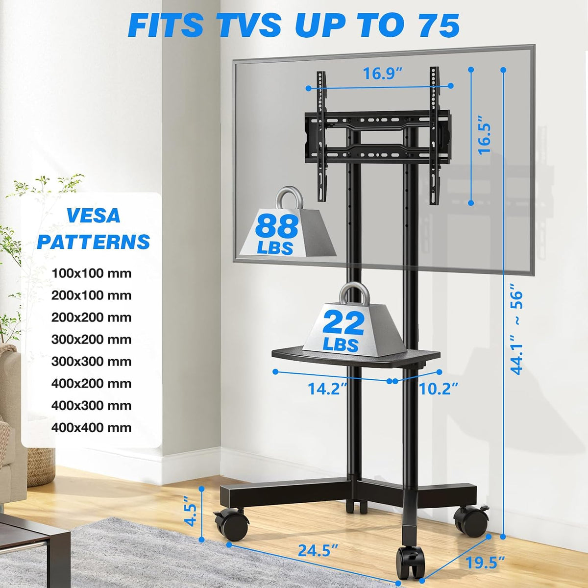 rfiver rolling tv stand with laptop shelf, mobile shown in use