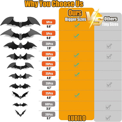 LUDILO 100Pcs Bats Halloween Decorations: Halloween Bats Wall Décor Sticker | PVC 3D Bats Wall Stickers, Scary Halloween Party Decorations Indoor Outdoor, DIY Home/Window/Door/Décor, Fall Décor