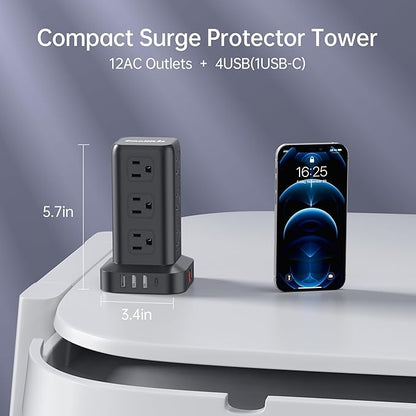 Surge Protector Power Strip Tower, 10FT Extension Cord - Image 2