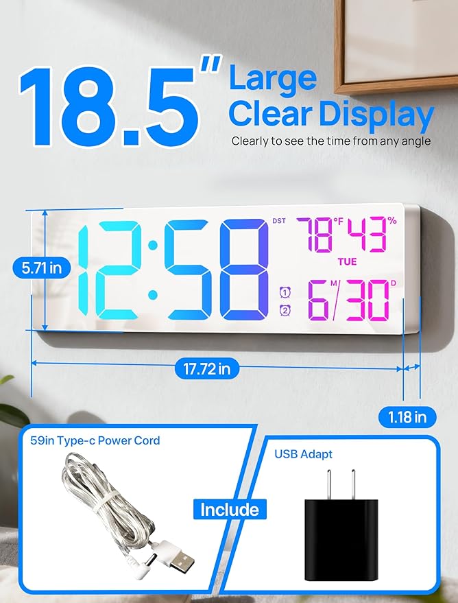 18.5" Large Digital Wall Clock - Image 2