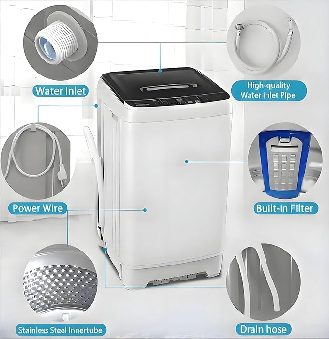 Anukis Fully Automatic Washing Machine, 13 lbs Capacity Clothes Washer and - Image 3