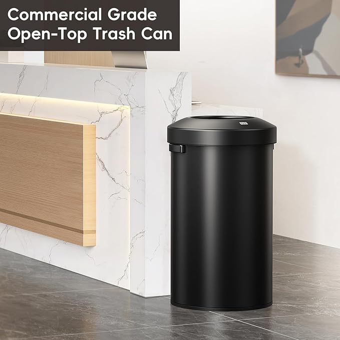 EKO Urban 32 Gallon Round Black Stainless Steel Open Top Waste Bin, Tall - Image 3
