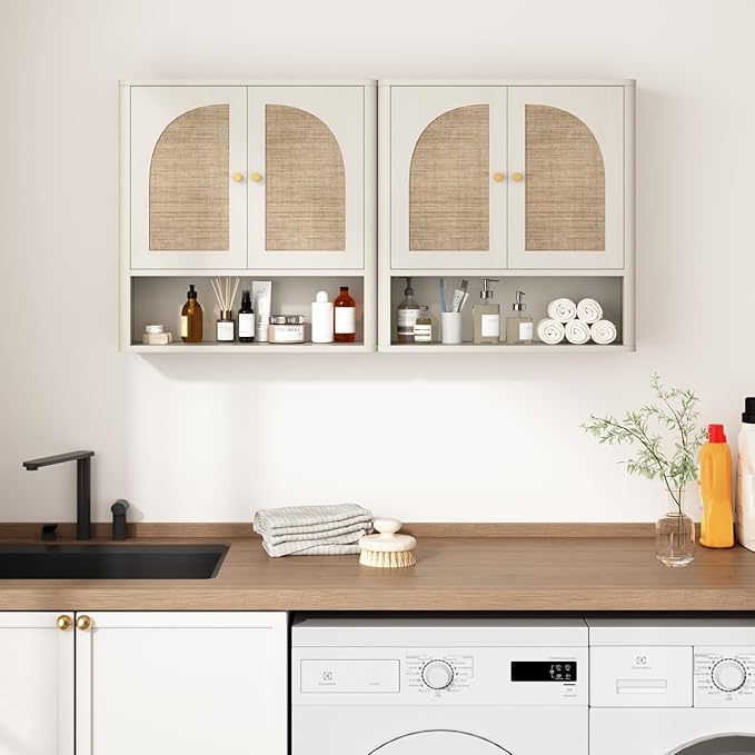 RUSTOWN Rattan Bathroom Wall Cabinet, Over The Toilet Storage Cabinets - Image 4