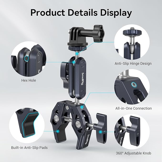 SMALLRIG Camera Mount Clamp, Ballhead Magic Arm and Adapter - Image 4
