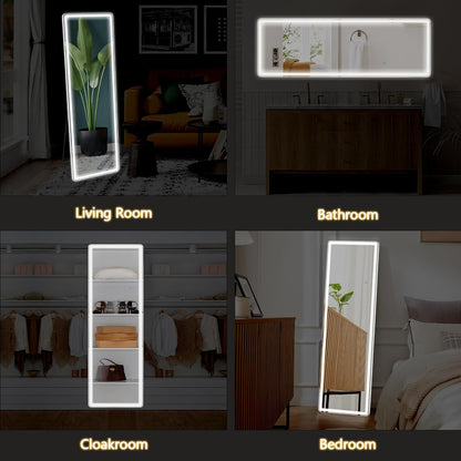 Sweetcrispy Full Length Mirror with LED Lights, 61"x17" Lighted Full Body Floor Mirror with Dimming & 3 Color Lighting, Stand for Bedroom, Dressing Room