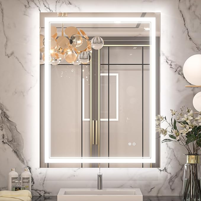 Keonjinn LED Bathroom Mirror 28" x 36", Frontlit & Backlit Bathroom Vanity by Keonjinn