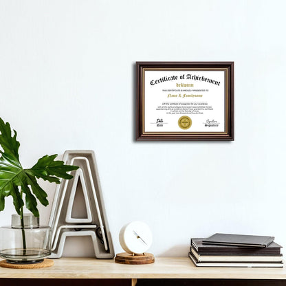 8.5x11 Diploma Frames Certificate Document Frame,1 Pack Reddish Brown/Gold Trim with Real Glass for Wall Gallery or Tabletop display, Without Mat