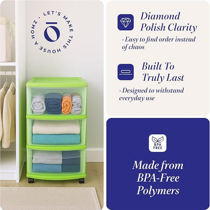 HOMZ 2-Pack Drawer Tower, 3-Tier Clear Plastic Storage Organizer Cart, Bold - Image 4