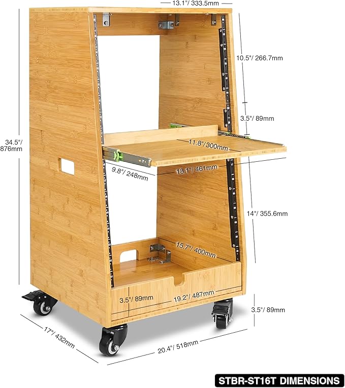 Sound Town DIY Solid Carbonized Bamboo Slanted 16U Studio Rack, - Image 5