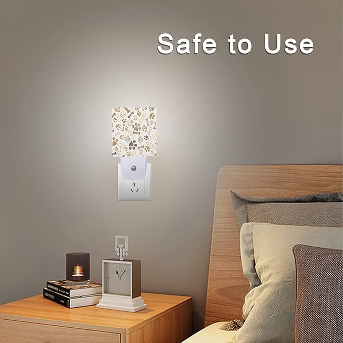 Smoaffly Dog Cat Paw Print Bones Night Light Plug-in LED Nightlights Auto - Image 6