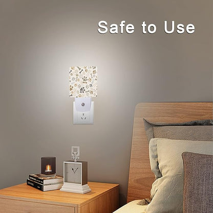 Smoaffly Dog Cat Paw Print Bones Night Light Plug-in LED Nightlights Auto - Image 6