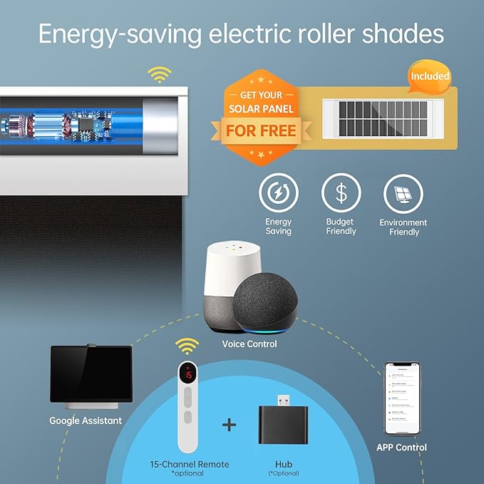 DENFOON Motorized Blinds with Remote, Thermal ElectricBlinds【Solar Panel】 - Image 2