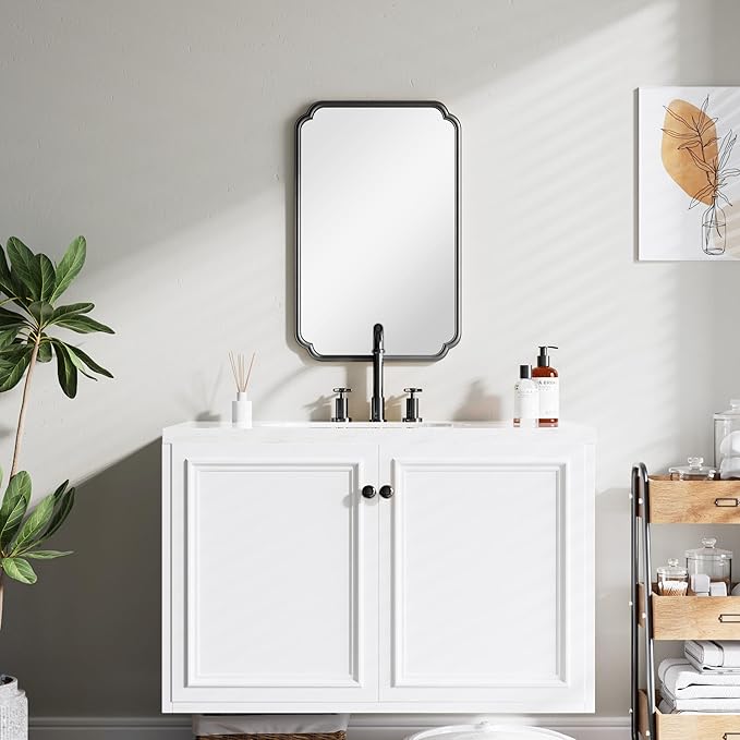 22x34 Inch Black Bathroom Mirror, Metal Framed Wall Mirror - Image 2