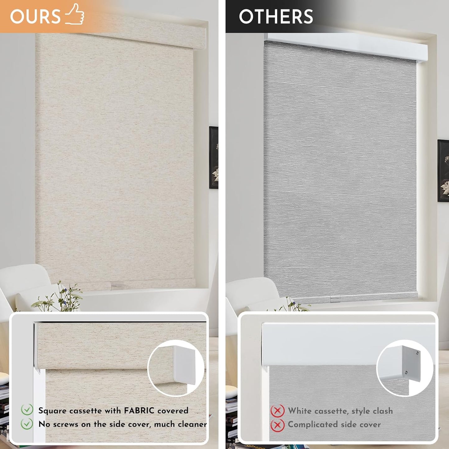 Persilux Blackout Roller Shades for Window Blinds,Cordless,Linen Fabric,Thermal Insulated Fabric UV Protection Shades for Home,Office,Bedroom,Door,Blackout-Cream,34 1/2" W X 64" H