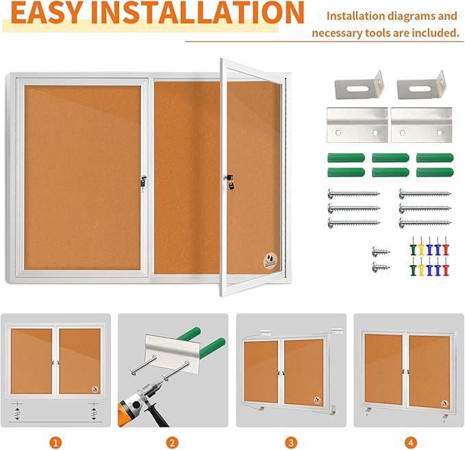 Lockable Outdoor Enclosed Bulletin Board, Weatherproof Cork Noticeboard - Image 5