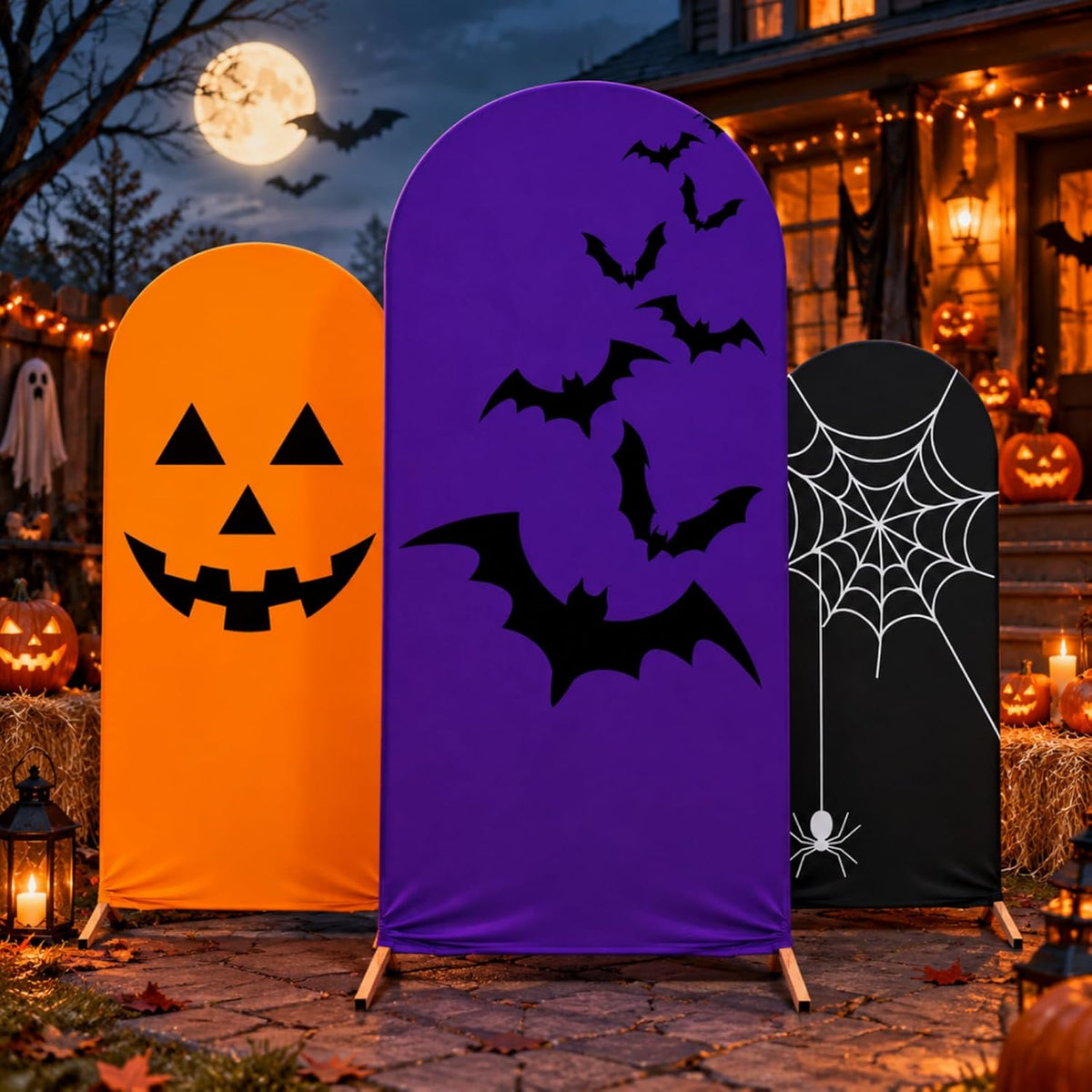 3 Pcs Halloween Arch Backdrop Cover Pumpkin 4ft 5ft 6ft