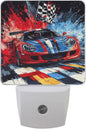 Pigsaly Led Night Light Red Blue Sports Car Checkered Flag Night Light Plug in by Pigsaly