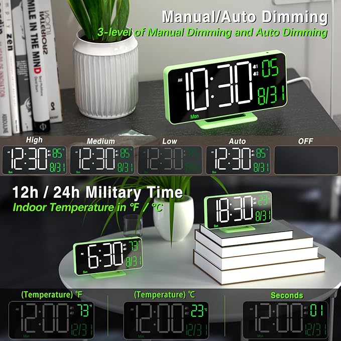 KOSUMOSU Small Digital Clock, 6.7in Alarm Clocks - Image 2